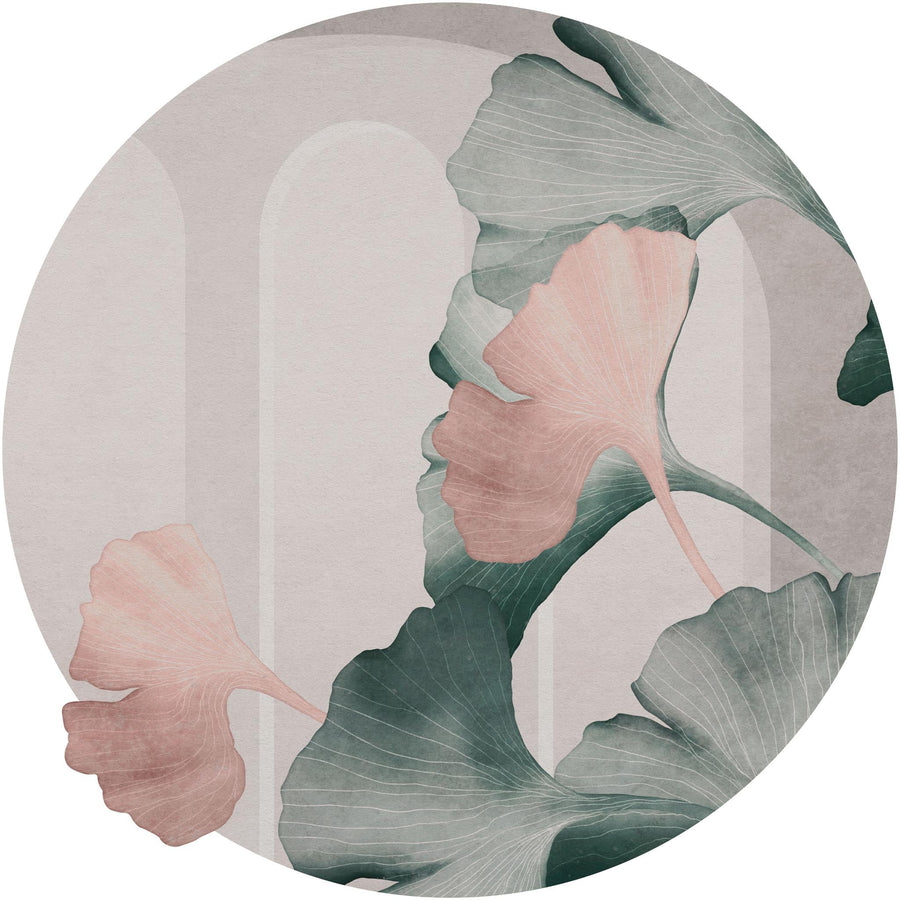 Ginko Leaves Beige Circle Wallpaper WMF019