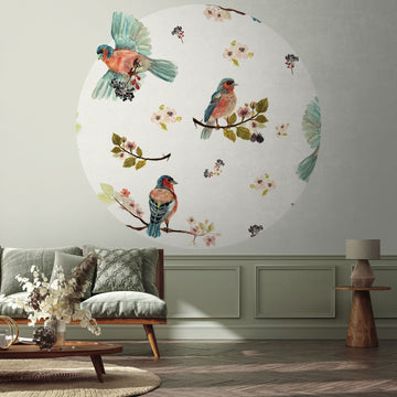 Uccello Cantante Cream Circle Wallpaper